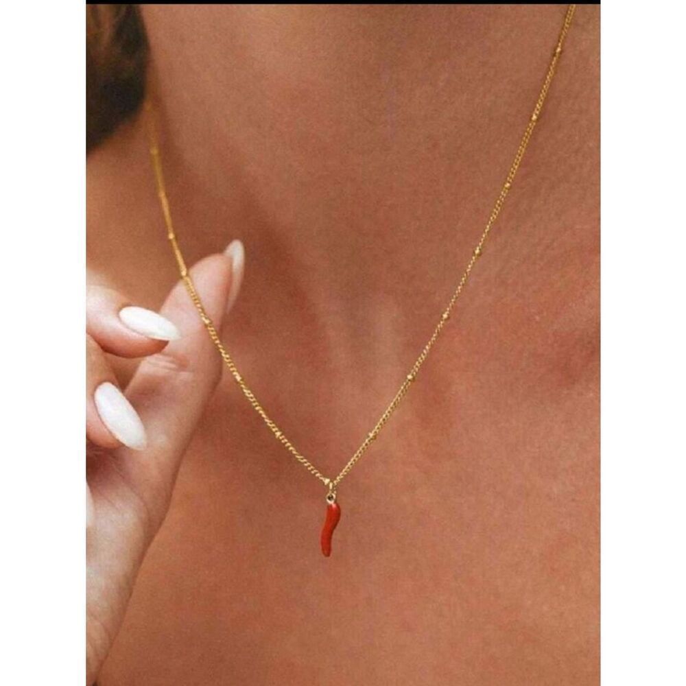 18k Gold plated Chain Necklace with Red Chili Pendant - Women Jewelry R 568
